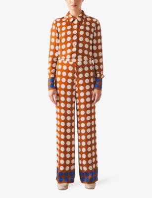 Shop Lk Bennett Womens Mul-multi Elise Spot-pattern Mid-rise Straight-leg Woven Trousers