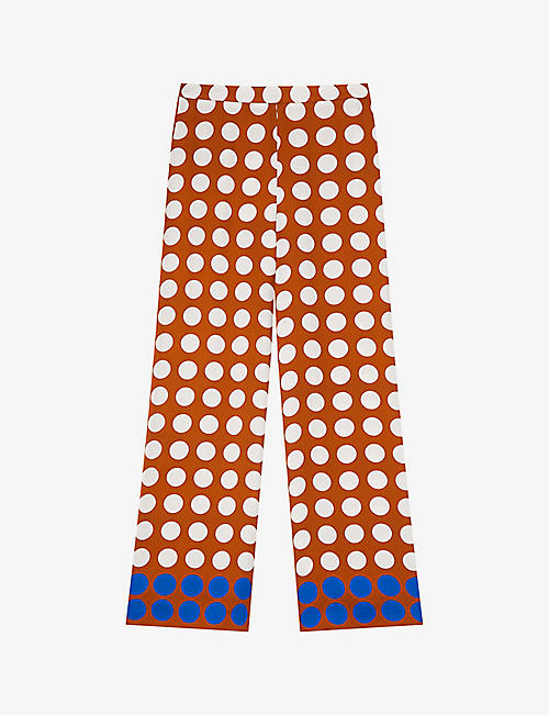 LK BENNETT: Elise spot-pattern mid-rise straight-leg woven trousers