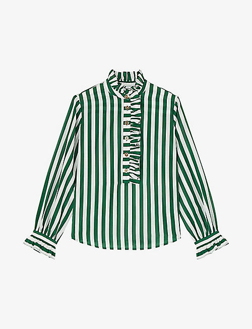 LK BENNETT: Camille stripe-pattern regular-fit silk and cotton-blend shirt