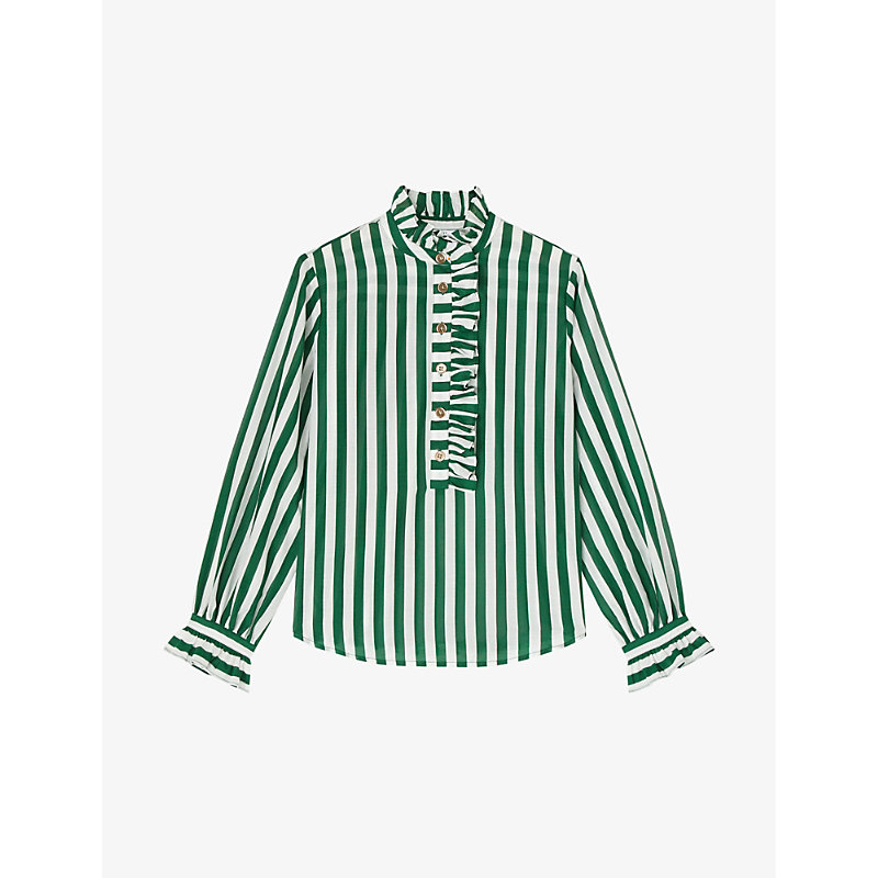 Lk Bennett Camille Stripe-pattern Regular-fit Silk And Cotton-blend Shirt In Mul-green/white
