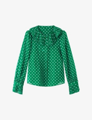 Lk Bennett Dita Polka Dot Pleat Top In Mul-green/blue