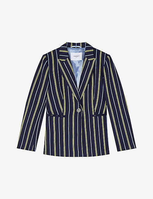 LK BENNETT: Mya stripe-pattern stretch linen-blend blazer