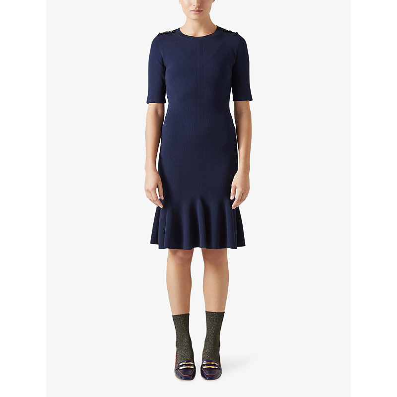 Shop Lk Bennett Women's Blu-navy Annmarie Button-embellished Knitted Mini Dress