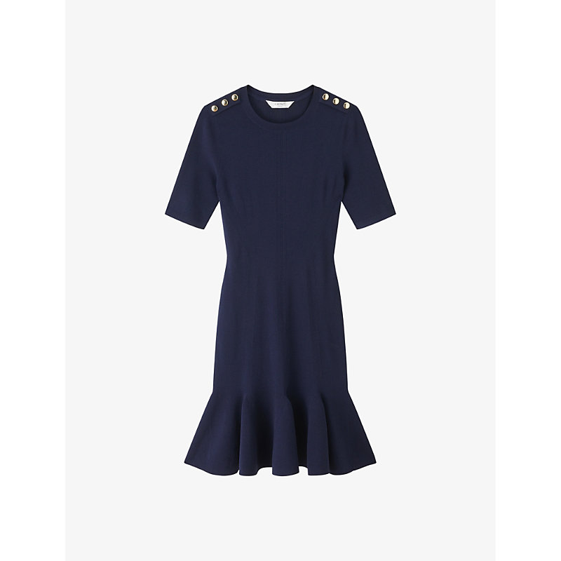 Shop Lk Bennett Women's Blu-navy Annmarie Button-embellished Knitted Mini Dress