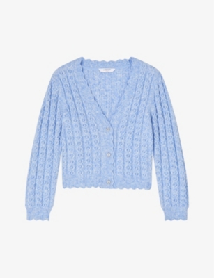 Shop Lk Bennett Women's Blu-light Blue Coleen Cable-weave Knitted Cardigan