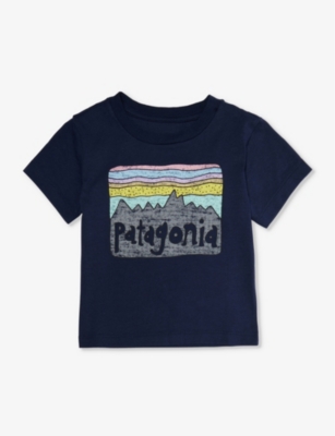 Patagonia Babies'  New Navy Fitz Roy Skies Short-sleeve Organic-cotton T-shirt 6 Months - 4 Years