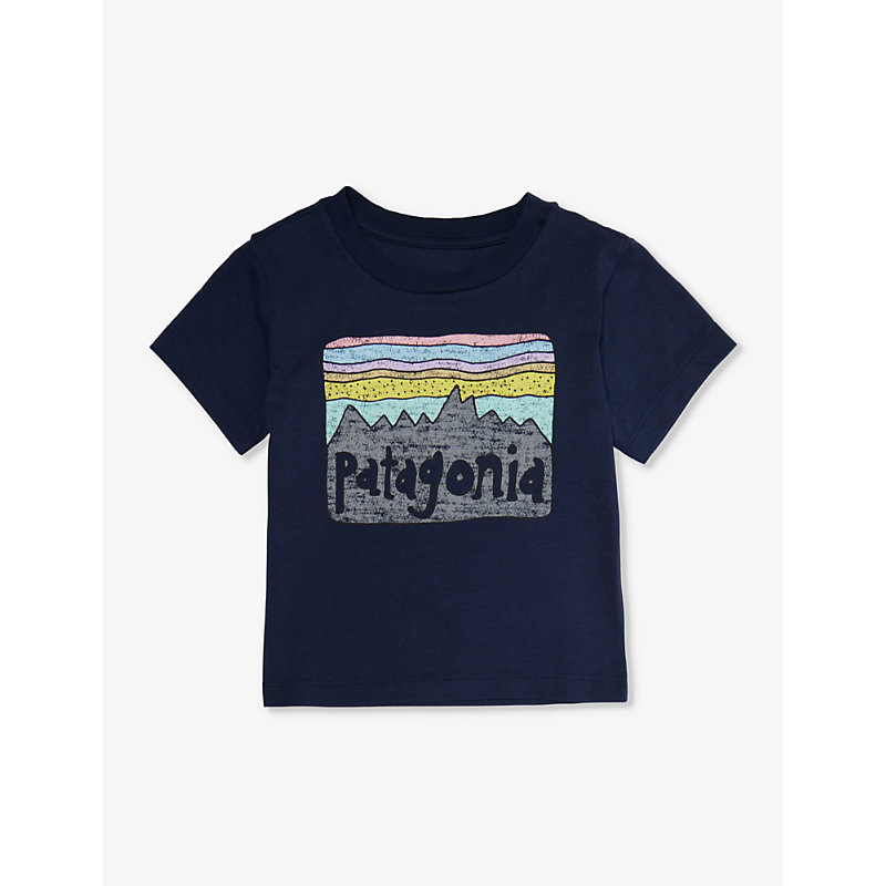 Patagonia Babies'  New Navy Fitz Roy Skies Short-sleeve Organic-cotton T-shirt 6 Months - 4 Years