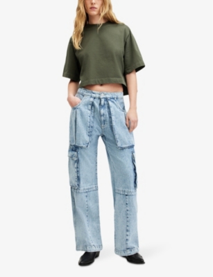 Shop Allsaints Lottie Oversized Cropped Organic-cotton T-shirt In Forest Green