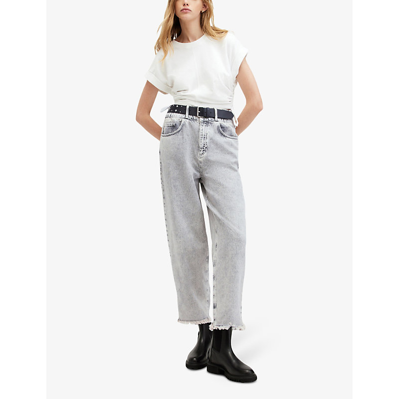 Shop Allsaints Women's Snow Grey Hailey Elasticated-waist High-rise Jeans