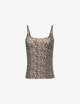 Honet - Leopard Print Lace Trim Cropped Camisole Top