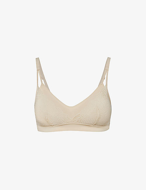 CHANTELLE: Soft Stretch lace-overlay padded stretch-woven bralette