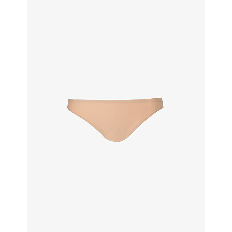 Shop Chantelle Soft Stretch High-rise Stretch-woven Thong In Coffee Latte