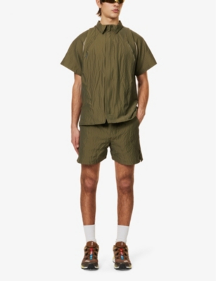 Shop Saul Nash Men's Khaki Seersucker-textured Elasticated-waist Shell Shorts