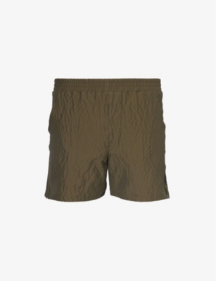 Saul Nash Mens Khaki Seersucker-textured Elasticated-waist Shell Shorts