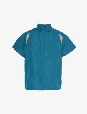 Saul Nash Mens Teal Winchmore Seersucker-textured Shell Shirt