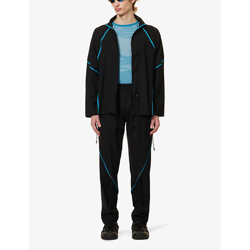 Shop Saul Nash Contrast-seam Funnel-neck Wool-blend Jacket In Black