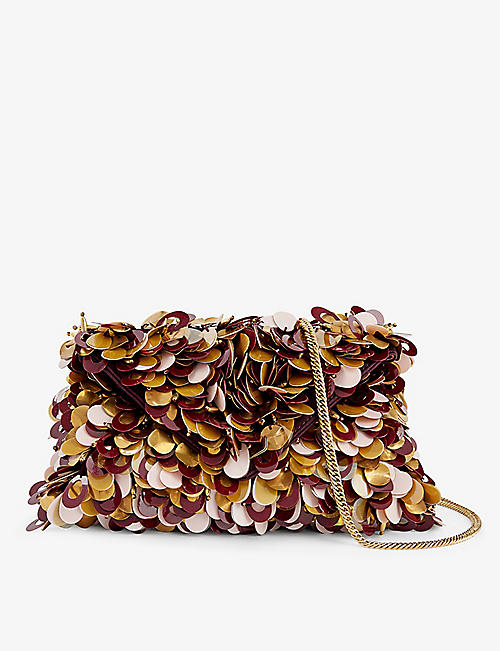 DRIES VAN NOTEN: Sequin-embellished chain-strap cotton clutch bag