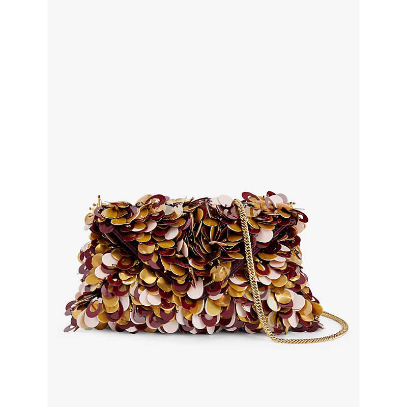 Shop Dries Van Noten Sequin-embellished Chain-strap Cotton Clutch Bag In Mustard