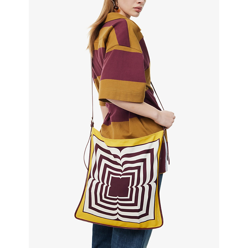 Shop Dries Van Noten Womens Mustard Abstract-pattern Adjustable-strap Woven Tote Bag