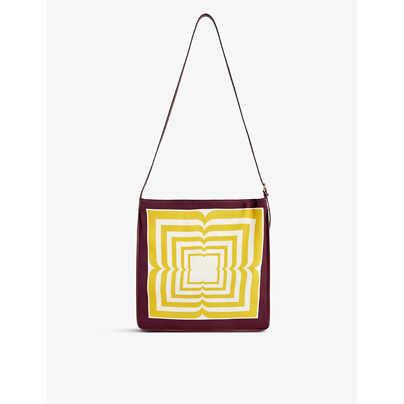 Shop Dries Van Noten Womens Mustard Abstract-pattern Adjustable-strap Woven Tote Bag