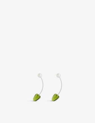 Shop Dries Van Noten Womens Green Pear-charm Brass Earrings