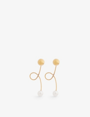 Dries Van Noten Womens Ivory Abstract-charm Brass Drop Earrings