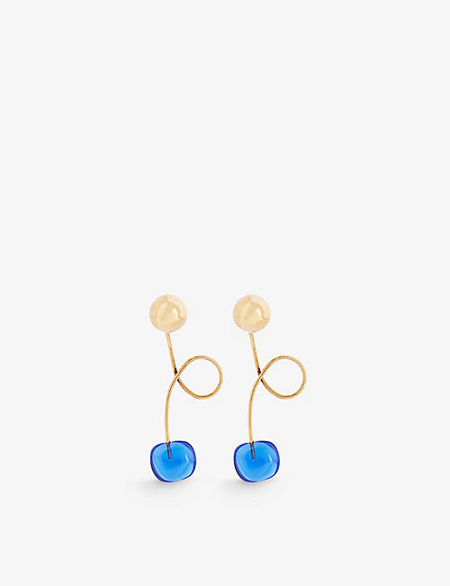 DRIES VAN NOTEN: Abstract-charm brass and glass drop earrings