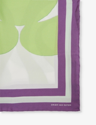 Shop Dries Van Noten Graphic-print Silk Scarf In Green