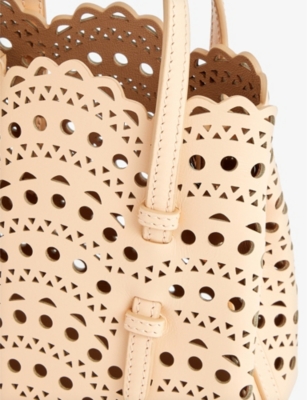 Shop Alaïa Alaia Peche Mina 16 Laser-cut Leather Top-handle Bag