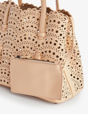 Shop Alaïa Mina 25 Laser-cut Leather Top-handle Bag In Peche