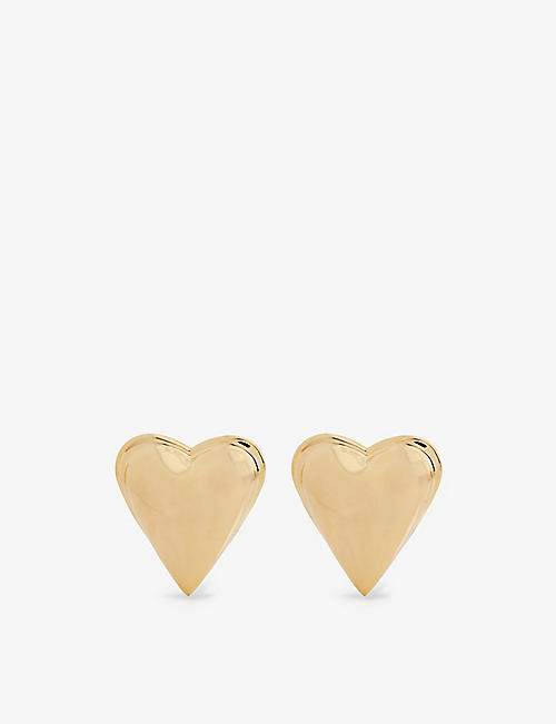 ALAIA: Heart logo-engraved brass earrings