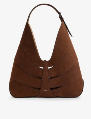 Shop Alaïa Delta Suede Shoulder Bag In Brun Fonce