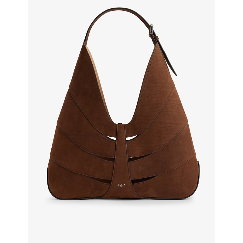 Shop Alaïa Delta Suede Shoulder Bag In Brun Fonce