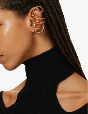 Shop Alaïa Alaia Women's Or Multi-ring Medium Brass Earring