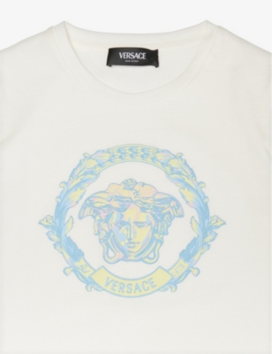 Shop Versace Boys White+multicolor Kids Medusa Short-sleeve Cotton-jersey T-shirt 4-12 Years
