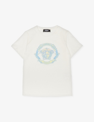 Versace Kids' Medusa Short-sleeve Cotton-jersey T-shirt 4-12 Years In White+multicolor