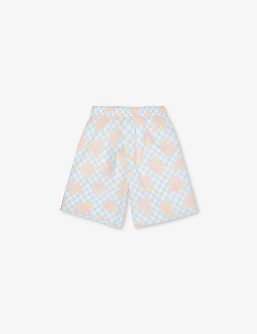 VERSACE: Checkerboard flower-print cotton shorts 6-12 years