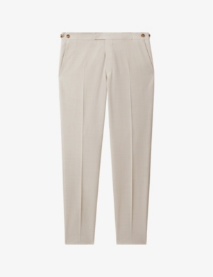 Shop Reiss Mens Stone Belmont Slim-fit Tapered-leg Stretch Woven-blend Trousers