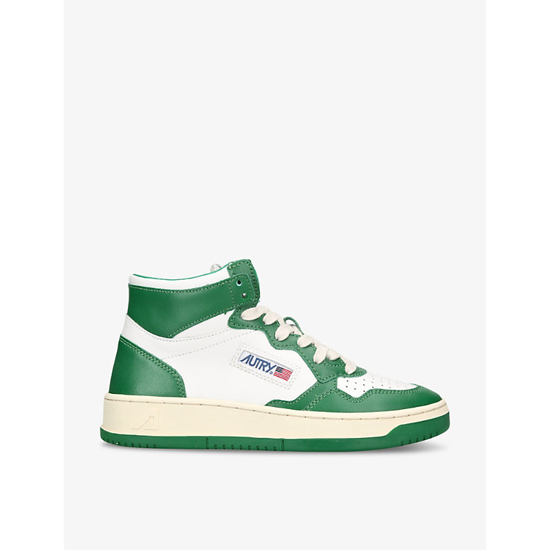 Autry Womens Green Medalist Brand-tab Leather High-top Trainers