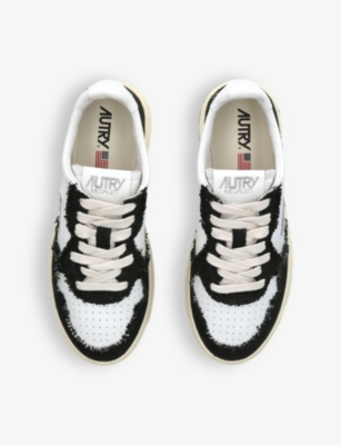 Shop Autry Womens Black Medalist Low-top Leather And Canvas Trainers