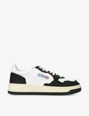 Shop Autry Women's Black Medalist Low-top Leather And Canvas Trainers