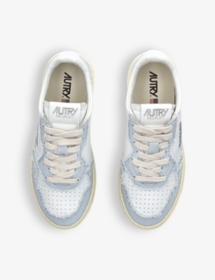 Shop Autry Women's Grey Medalist Low-top Leather And Canvas Trainers