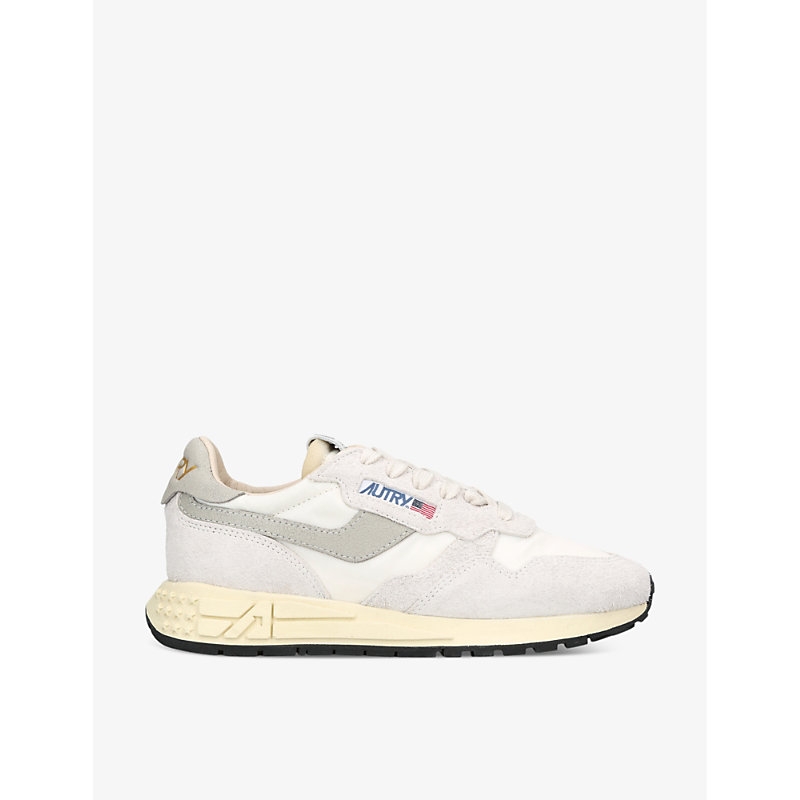 Shop Autry Reelwind Brand-embroidered Leather And Nylon Low-top Trainers In Beige Comb