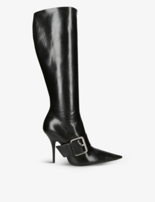 Balenciaga Knife Buckle-detailed Leather Knee Boots In Black