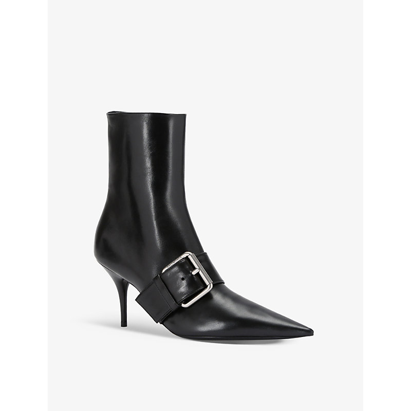 Shop Balenciaga Knife Belt 80 Buckle Leather Ankle Boots In Black
