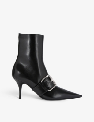 Shop Balenciaga Knife Belt 80 Buckle Leather Ankle Boots In Black