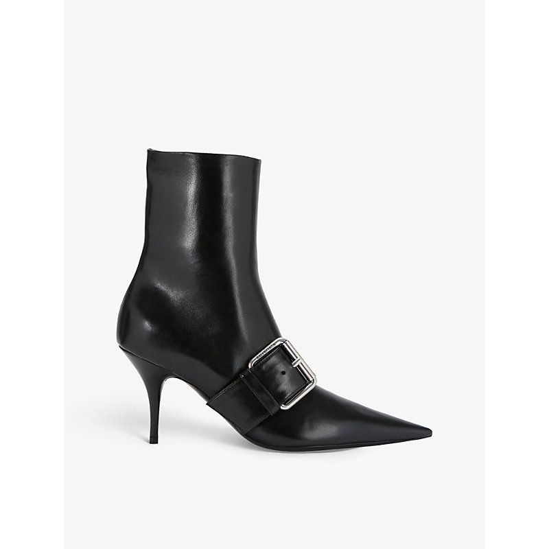 Shop Balenciaga Knife Belt 80 Buckle Leather Ankle Boots In Black