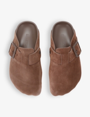 Balenciaga Sunday Suede Buckle Easy Mules In Mid Brown