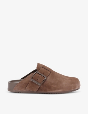 Balenciaga Sunday Suede Buckle Easy Mules In Mid Brown