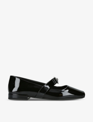 Versace Open-toe Ballet Flats In Gianni Ribbon In Black